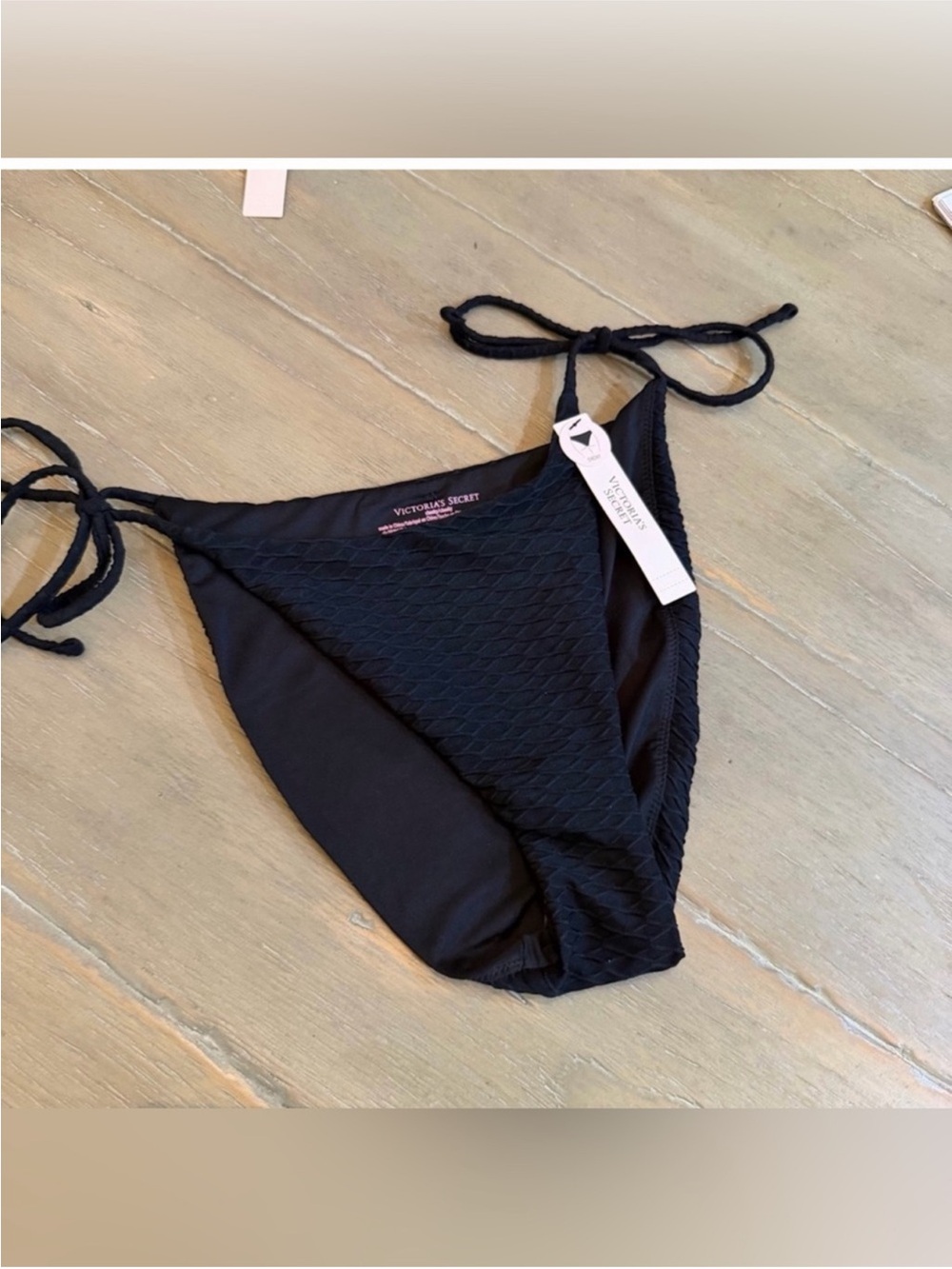 Victoria's Secret Black Tie-Side Textured Bikini Bottom